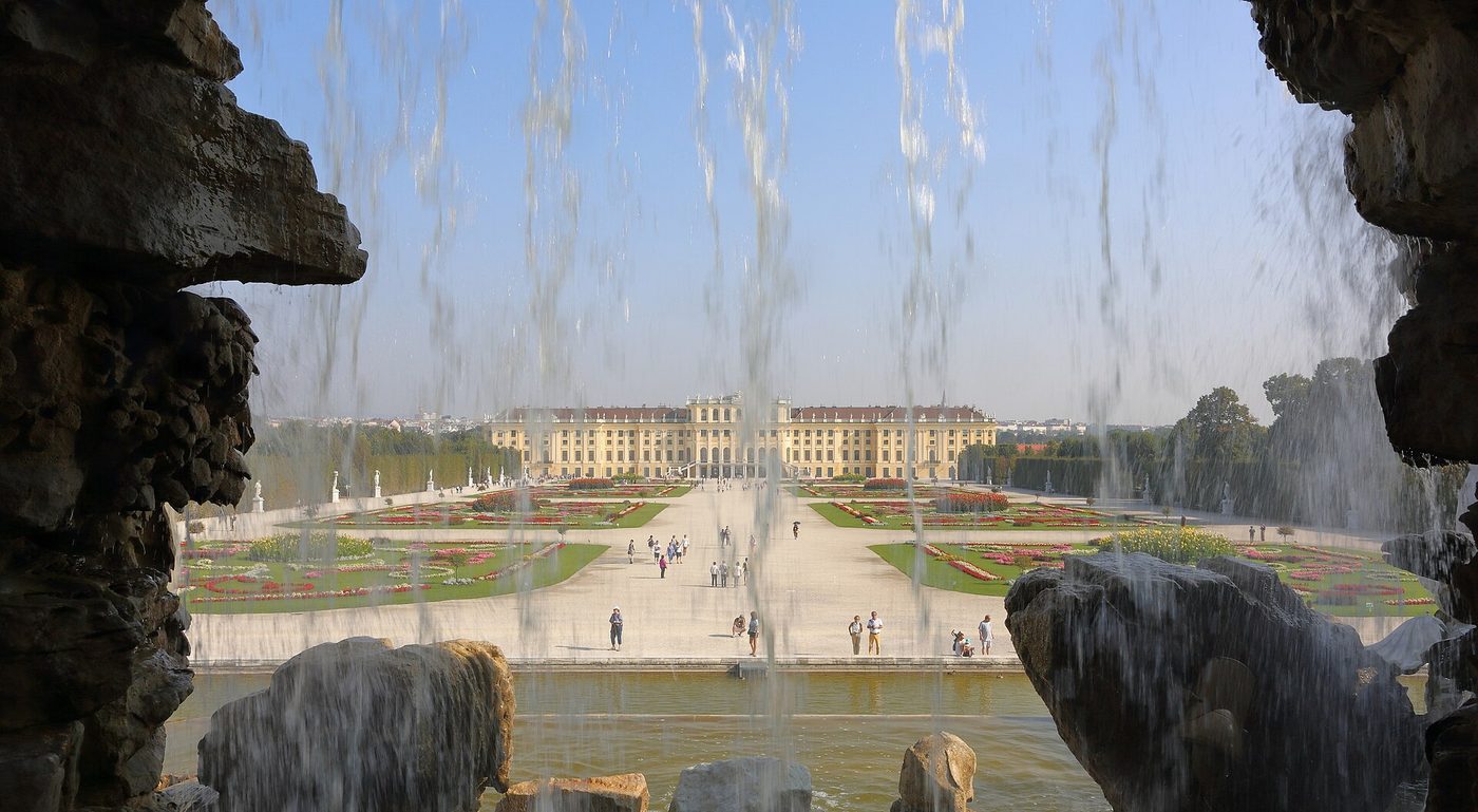Schoenbrunn Palace as seen from Neptune Fountain, Austria