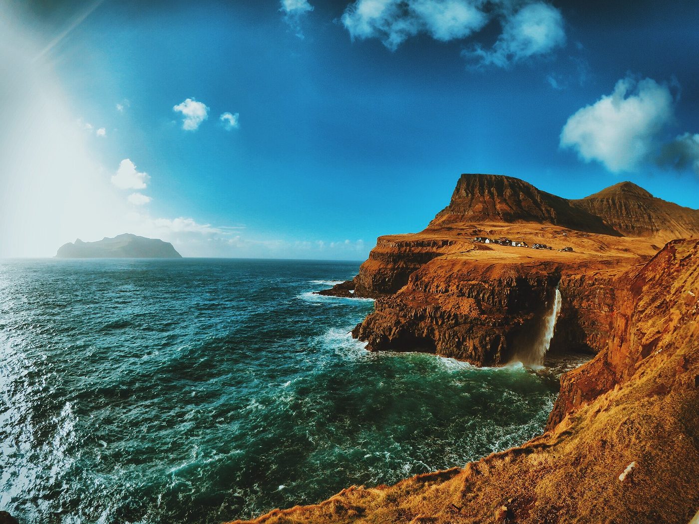 Waterfall at Gasadalur, Faroe Islands, Faroe Islands