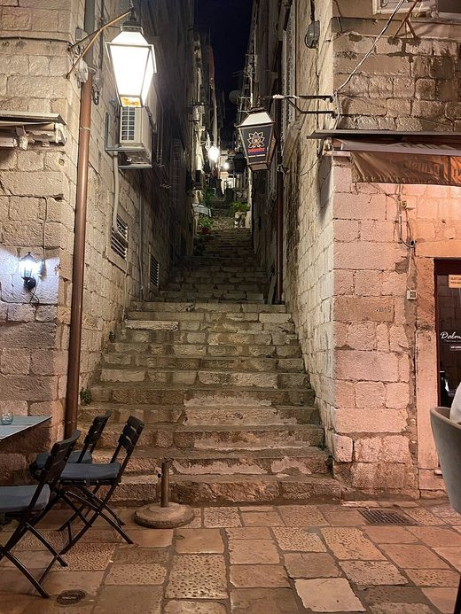 Stone stairway in Dubrovnik Old Town at night, Croatia