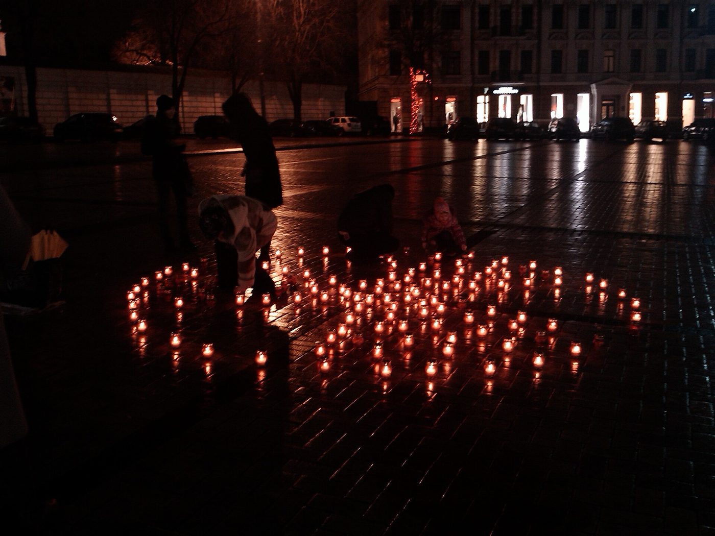 Lamps with candles in the square near Saint Sophia Cathedral in Kiev, Ukraine
